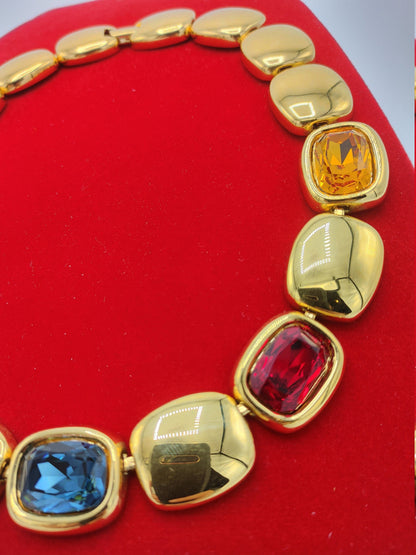 Vintage Runway NAPIER &quot;ROYALTON&quot; with Swarovski Jewel Tone Crystals Gold Plated Necklace Luxe