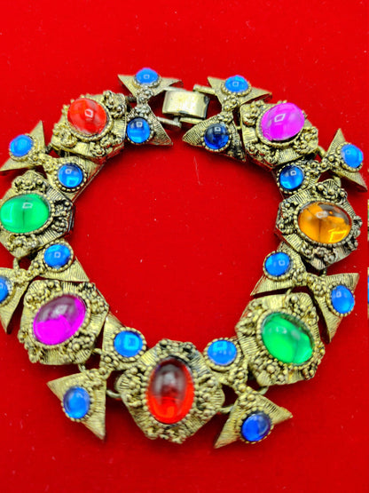 Vintage Runway 70s MOGHUL Gripoix Glow Etruscan/ Egyptian Bracelet