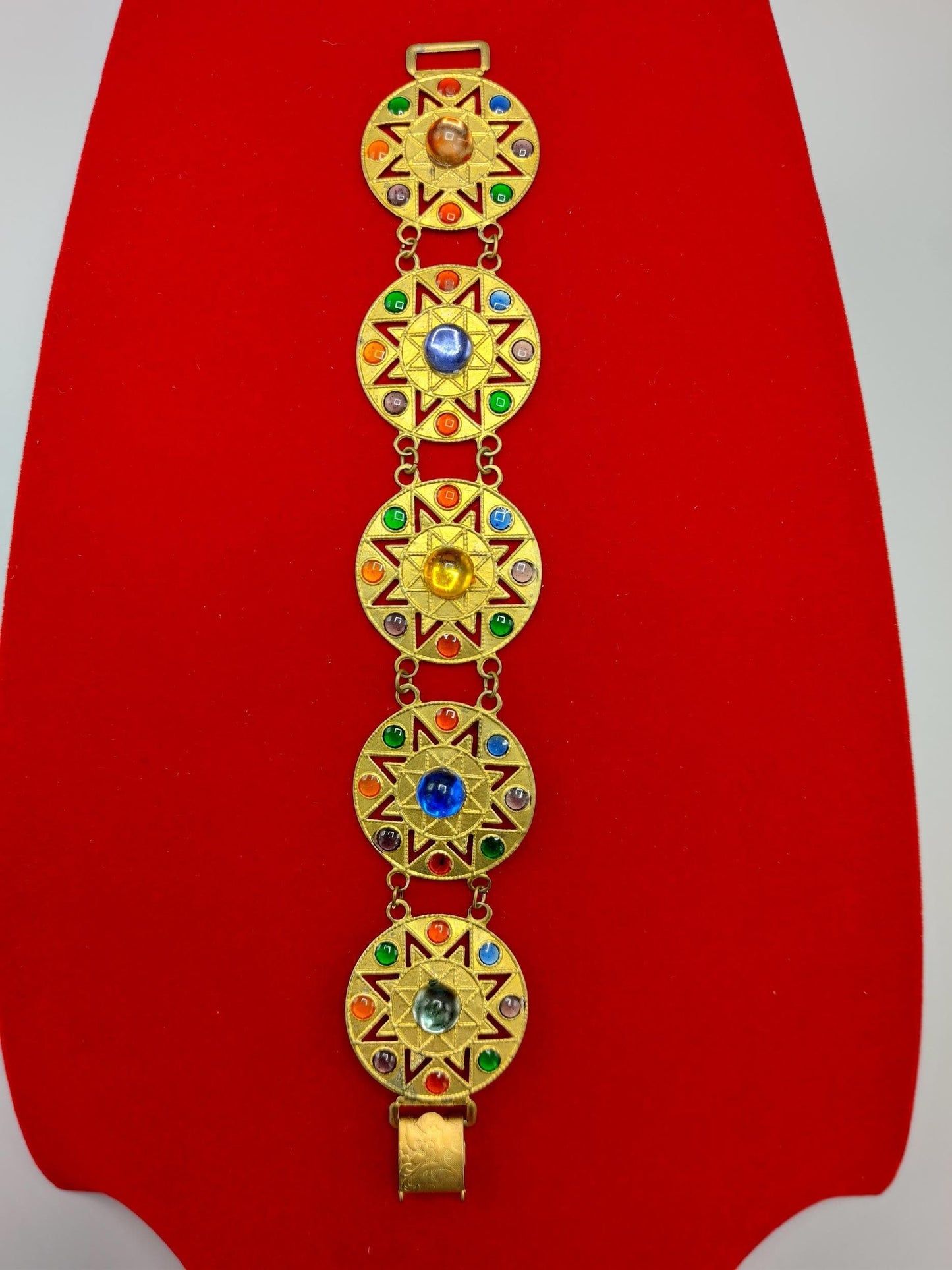 Rare Vintage Ornate Multicolored Cabochon Filigree Bracelet