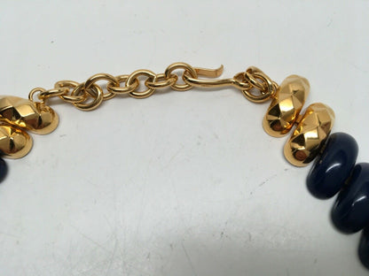Vtg Signed Monet Gold Tone Navy Blue Enamel Link Collar Necklace