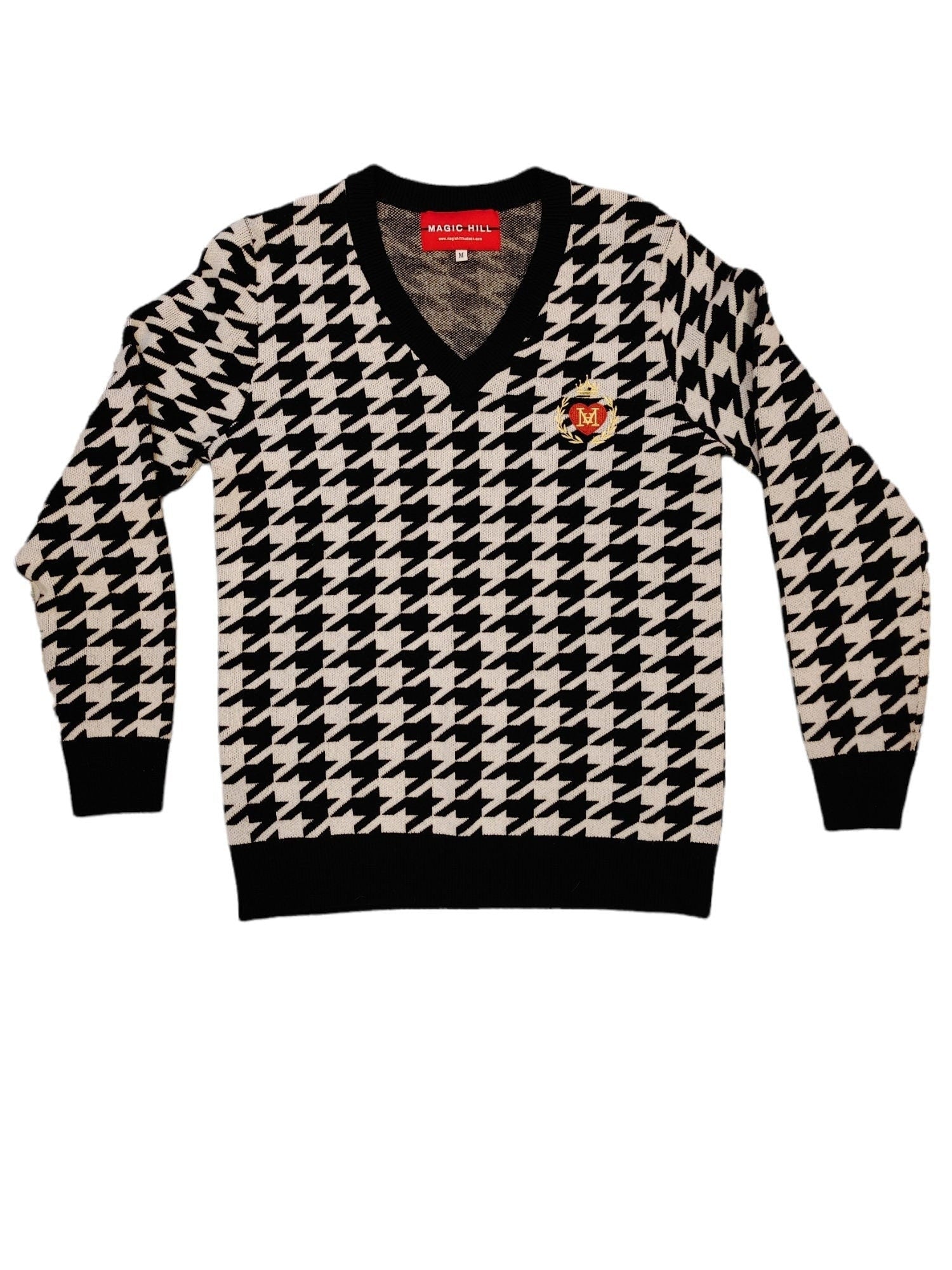 100% Cotton Houndstooth V-Neck Custom Sweater.