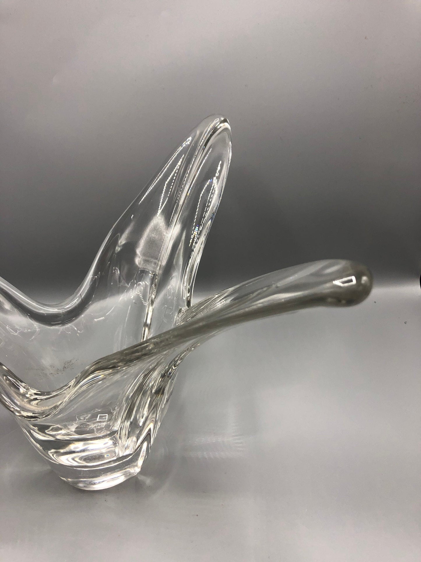 Signed &quot;Vous Loudock&quot; Mid-Century Sculptural Crystal Tulip Vase