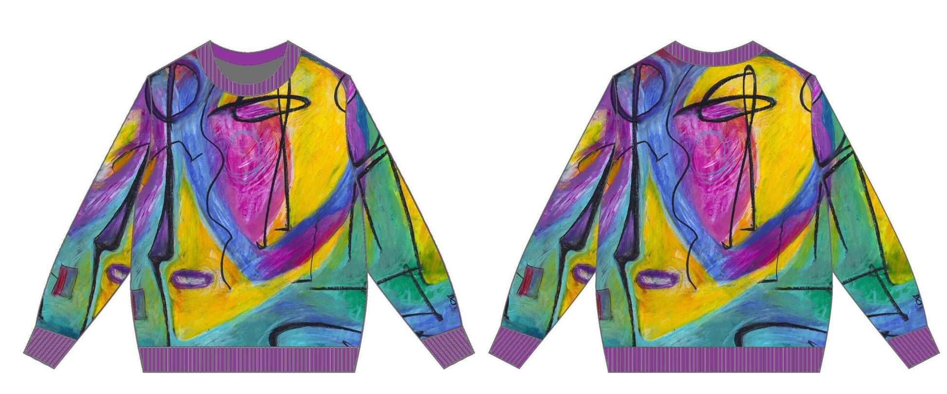 Bruce Mishell Sweater 100% cotton with “MYRA” Art print Available M, L, XL