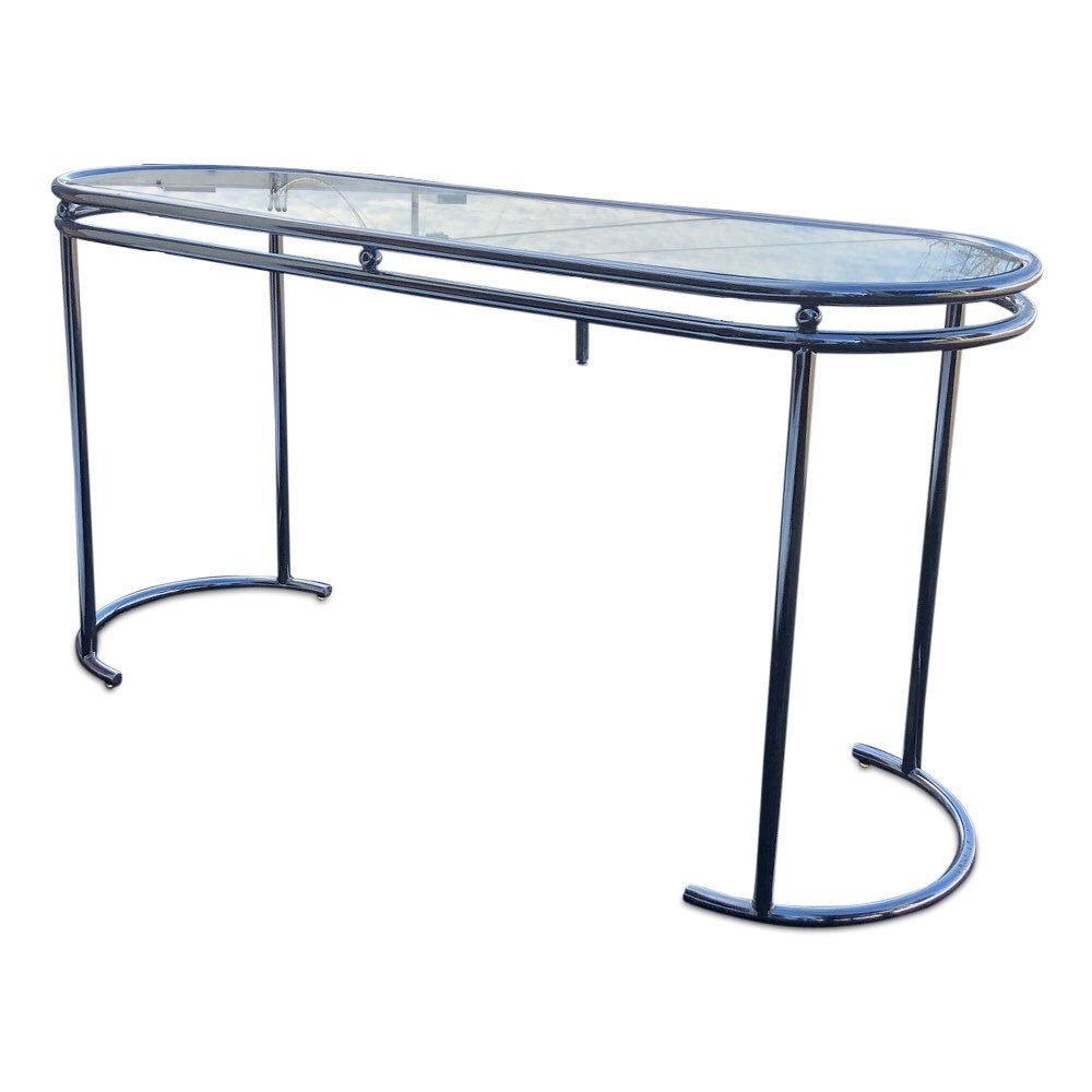 Mid-Century Chrome console table with glass top