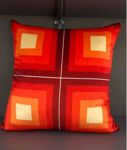 Contemporary Handmade Orange Velvet Geometric Pillow