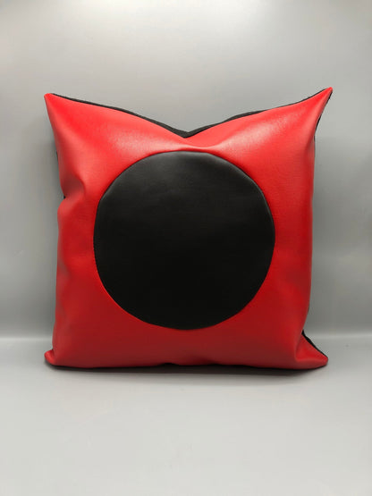 Handmade contemporary pillow black/red vinyl 18 x 18” inches