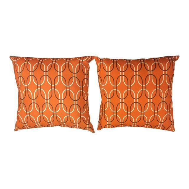 Pair of Retro Mid-Century geometric orange shapes pillows