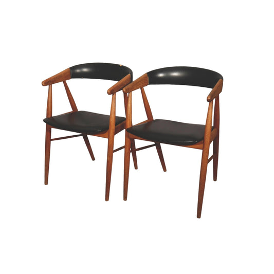 Mid-Century Pair Arm leather chairs