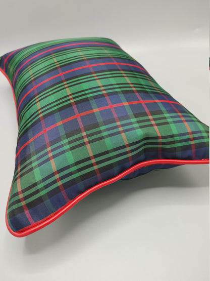 Custom Handmade Green Plaid Decorative Lumbar Throw Pillow