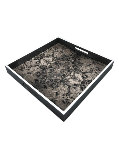 Handmade contemporary lacquer wood tray titled: “Dove Gray” designed by “Magic Hill