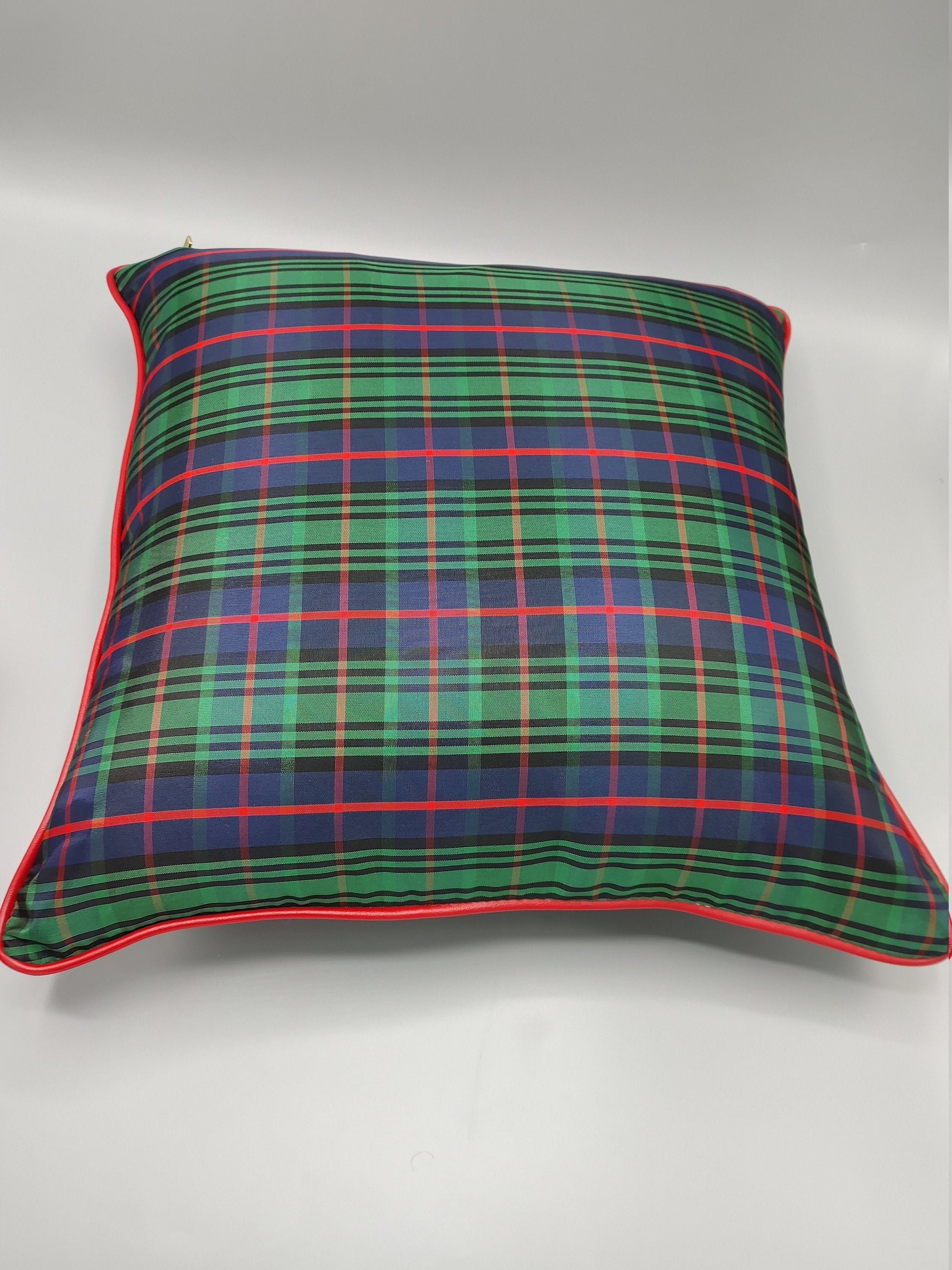 Custom Handmade Green Plaid Decorative Throw Pillow