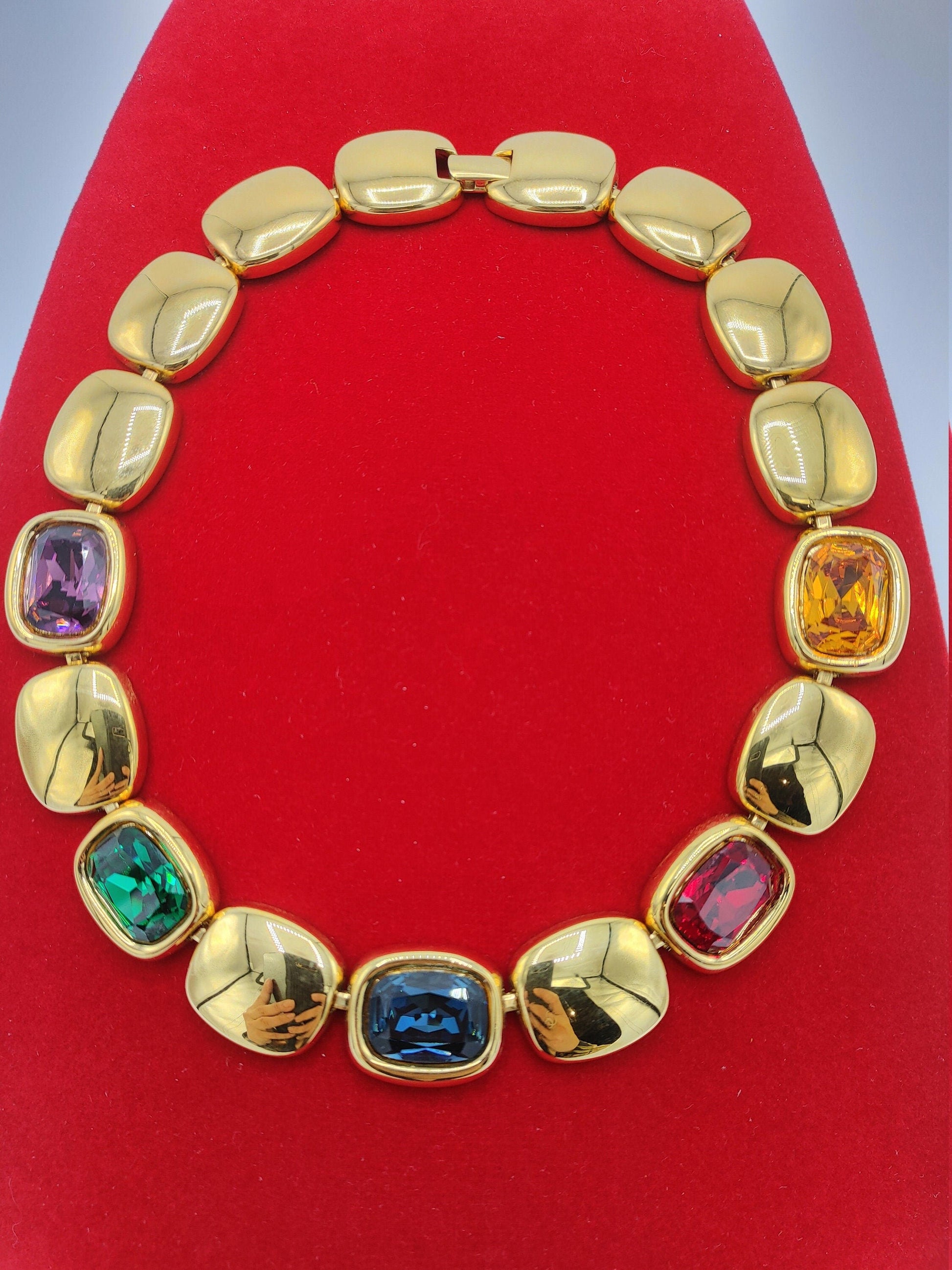 Vintage Runway NAPIER &quot;ROYALTON&quot; with Swarovski Jewel Tone Crystals Gold Plated Necklace Luxe
