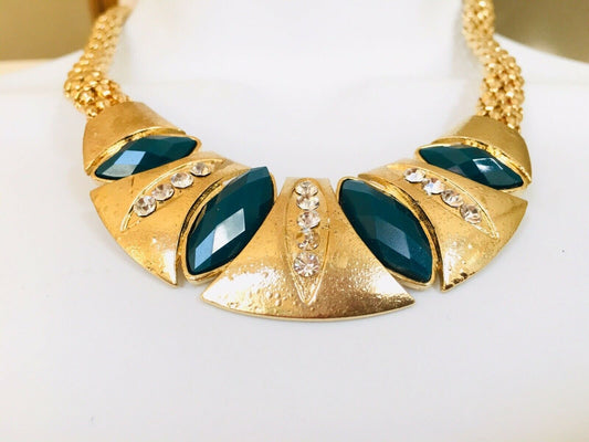 High Fashion Rhinestones Big Winter Green Marquise Bib Necklace Choker Art Deco