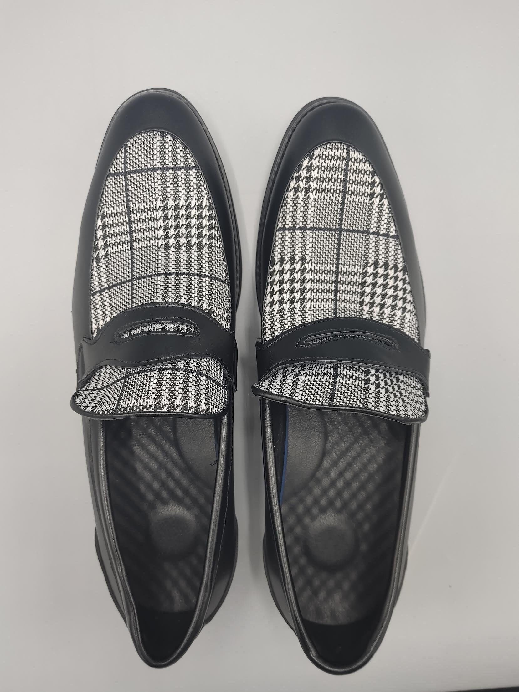Handmade Luxury Men&#39;s Leather Designer Houndstooth Loafers Slip-ons.