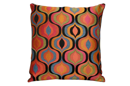 Mid century Retro made to order multicolored geometric pillow with black velvet in the back. 18”x 18” inches