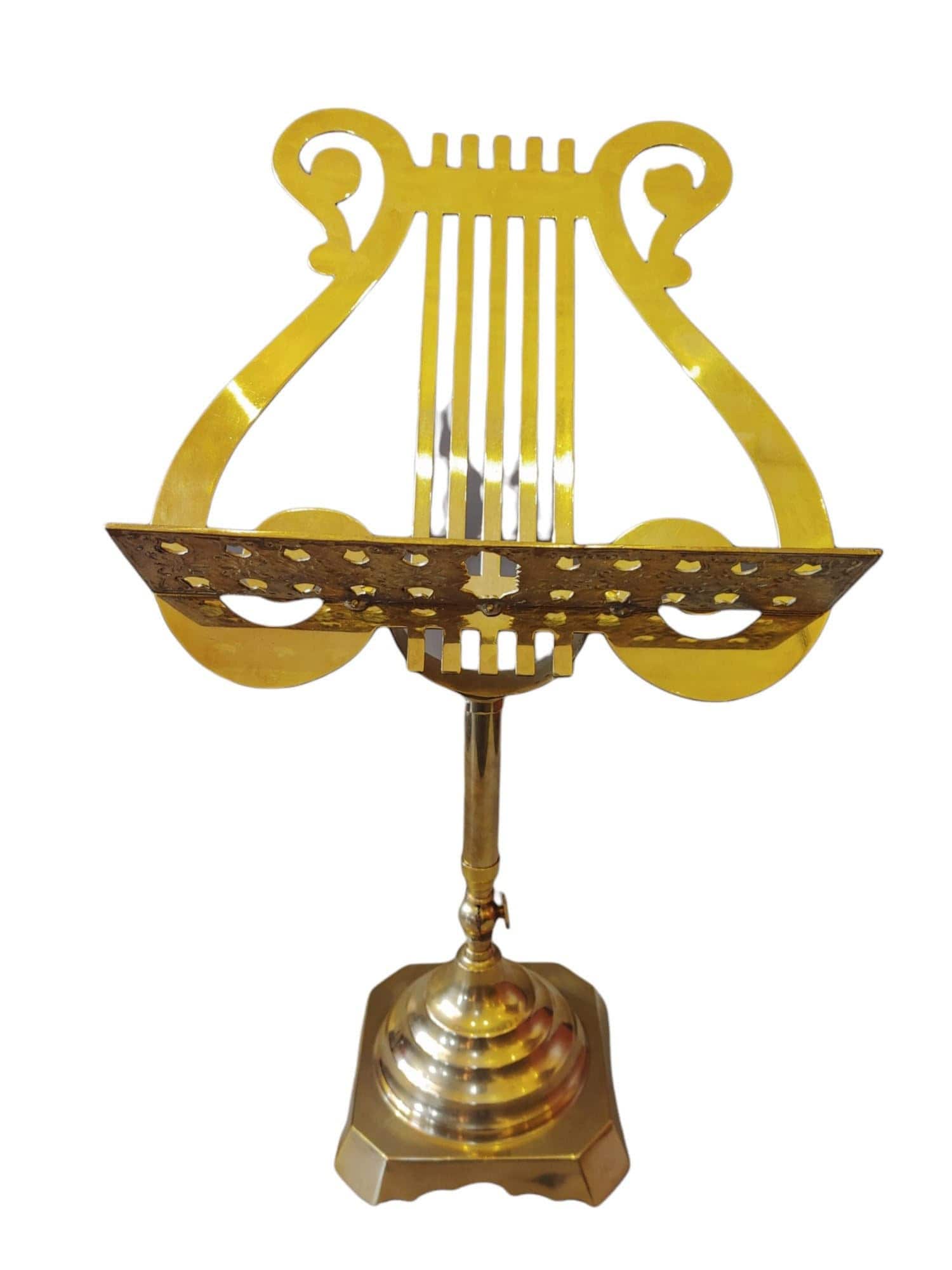 Adjustable Vintage Brass Lyre Harp Sheet Music Footed Stand