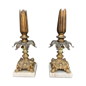Hollywood Regency marble and brass candleholders sticks Italian