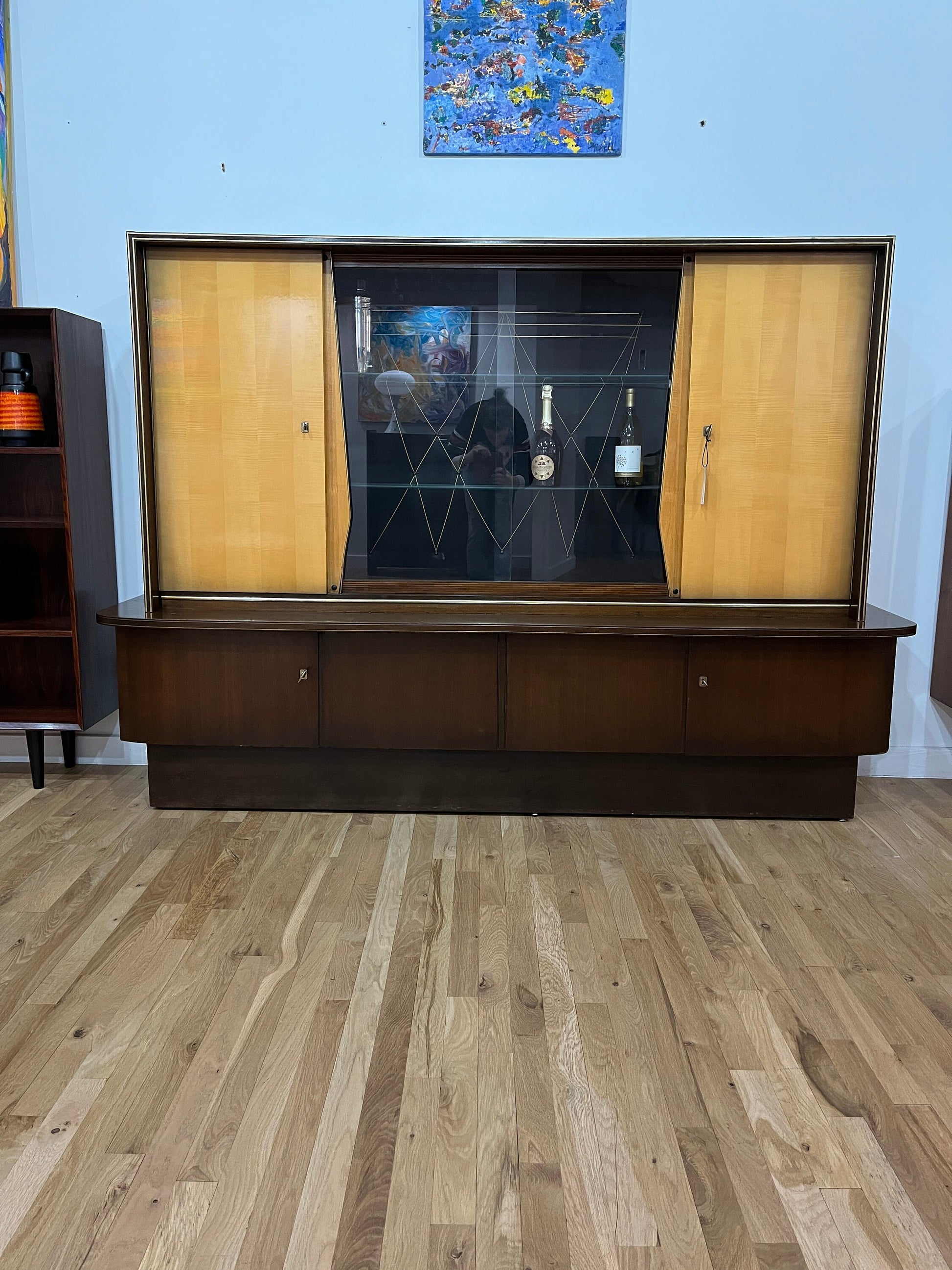 Mid-century high glass China cabinet sideboard