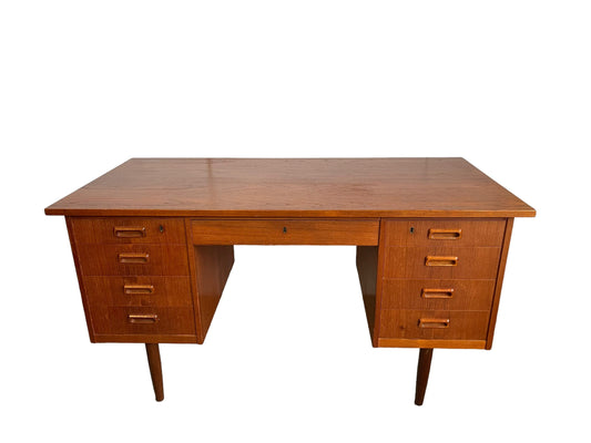 Mid-Century Danish Teak desk from Domino Furniture 1960's (9) drawers