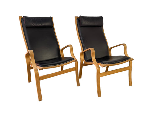 Mid-Century Leather bentwood lounge chairs (pair)